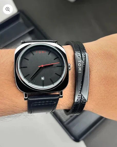 Stylish Leather Strap Watch with bracelet - Quick Baskets