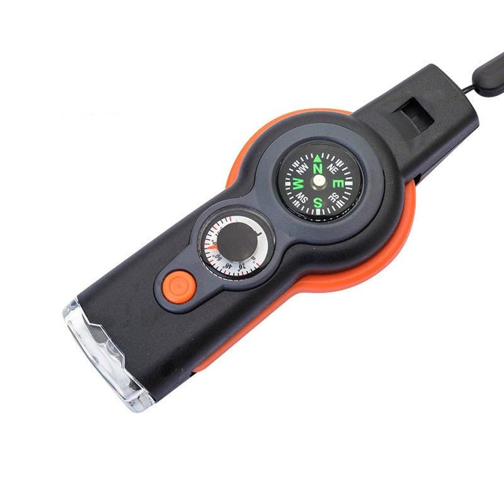 7 in 1 Outdoor Survival Whistle Keychain With Compass Magnifier LED light Thermometer - Quick Baskets