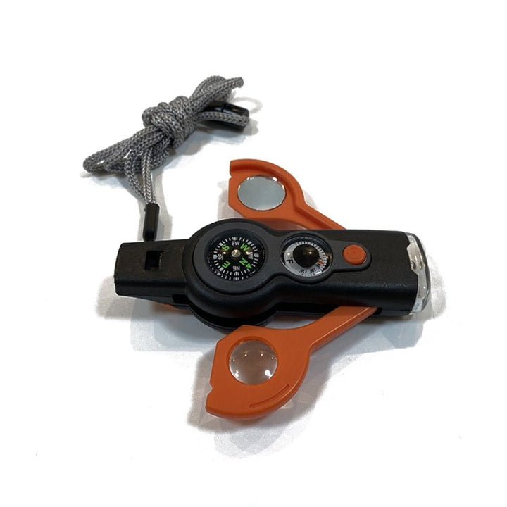 7 in 1 Outdoor Survival Whistle Keychain With Compass Magnifier LED light Thermometer - Quick Baskets